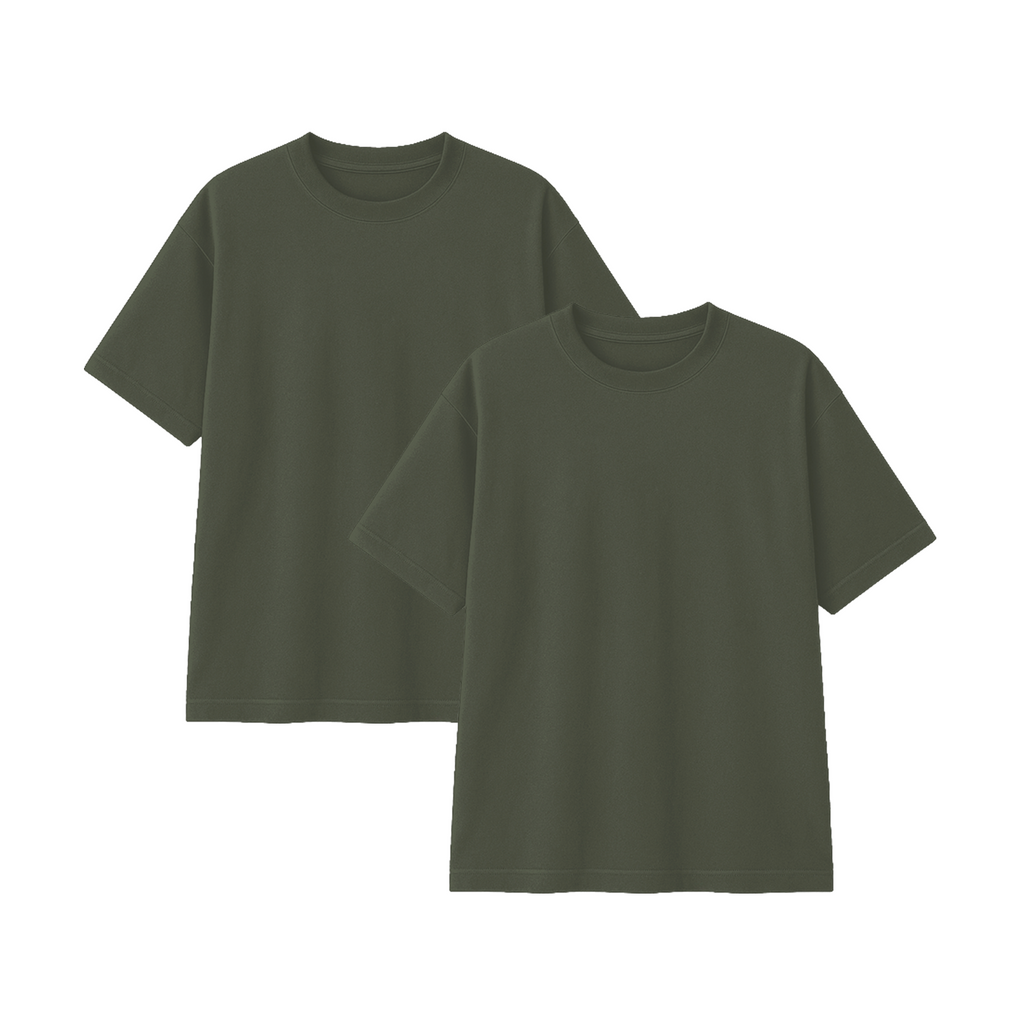 Pack 2 Polos Oversize Color Verde Militar 100% Algodon
