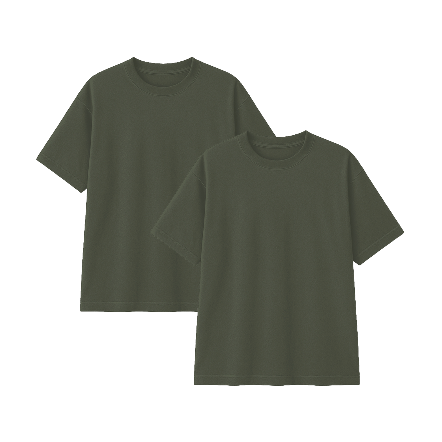 Pack 2 Polos Oversize Color Verde Militar 100% Algodon