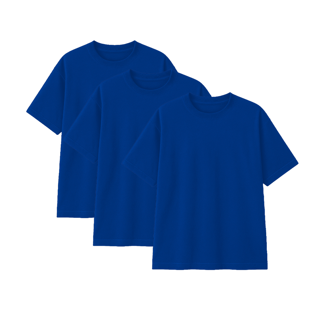 Pack 3 Polos Oversize Color Azul Electrico 100% Algodon
