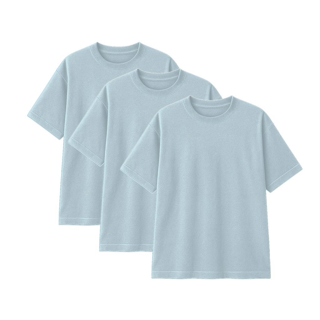 Pack 3 Polos Oversize Color Celeste Bebe 100% Algodon