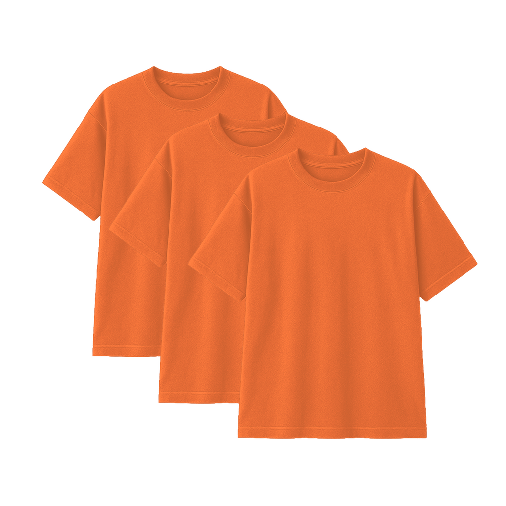 Pack 3 Polos Oversize Color Naranja 100% Algodon