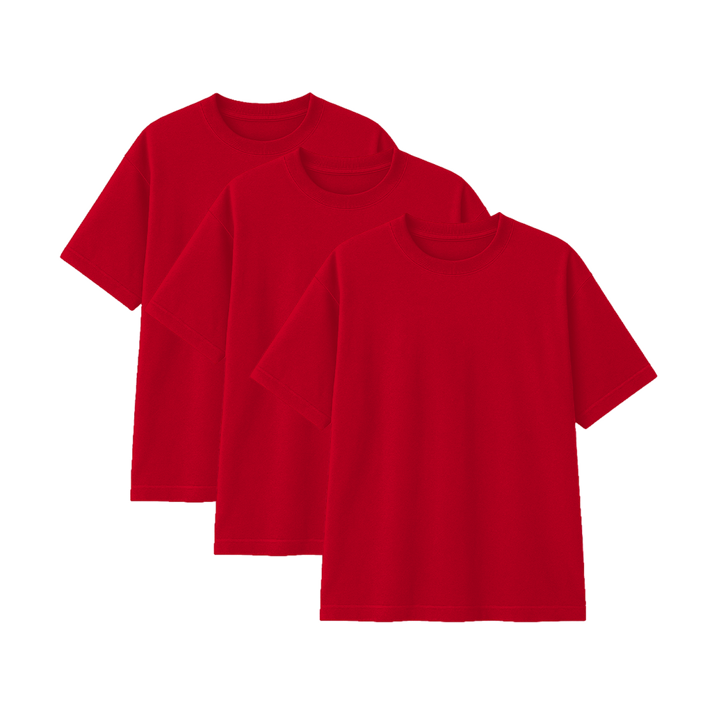 Pack 3 Polos Oversize Color Rojo 100% Algodon
