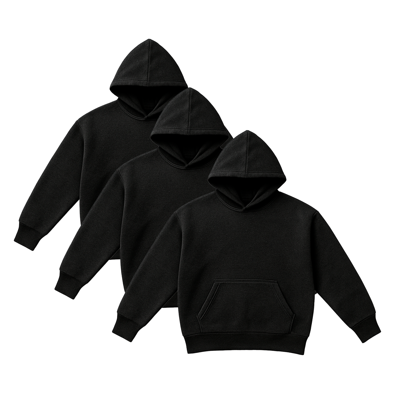 Pack x3 Polera Sudadera Hoodie Color Negro Unisex 100% Algodon