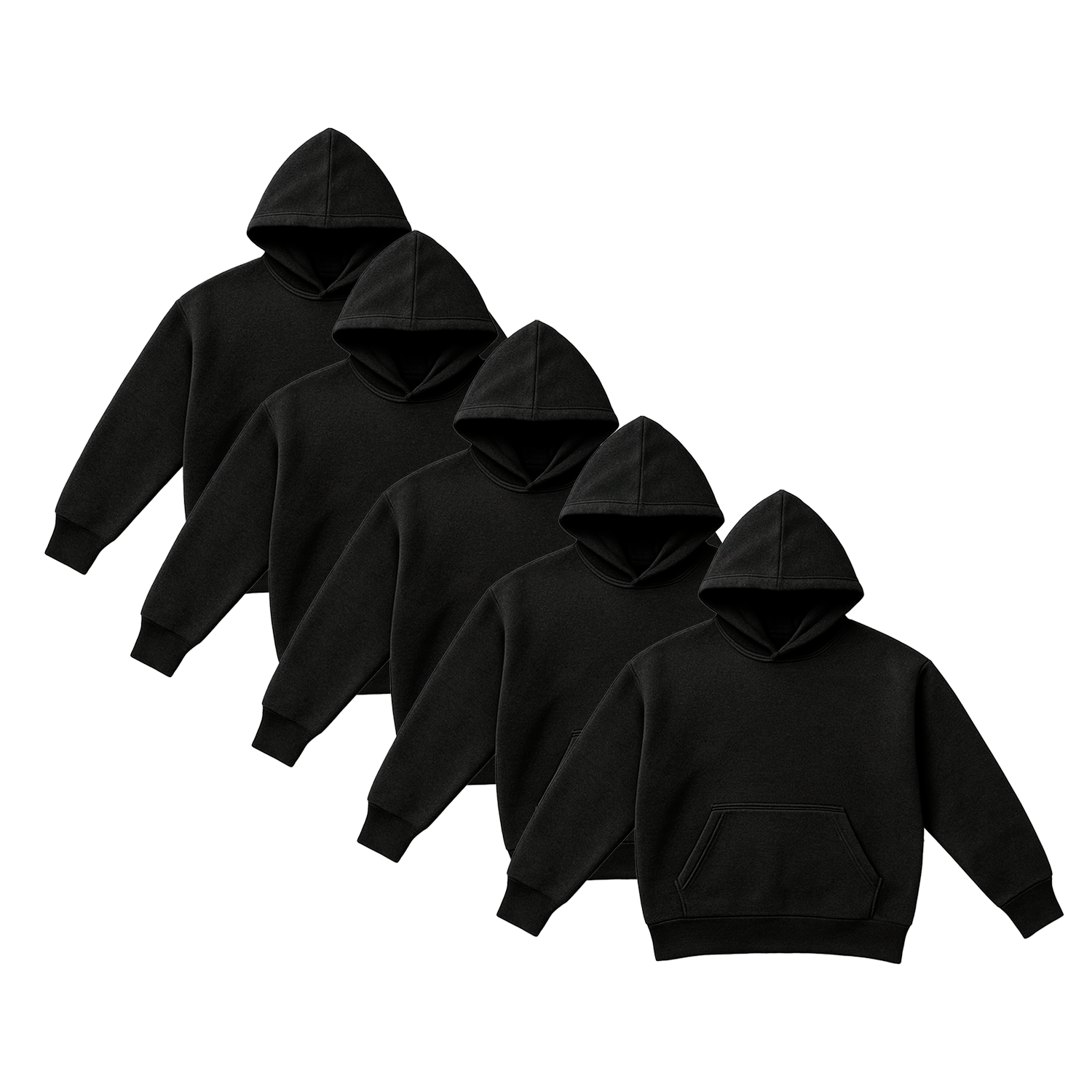 Pack x5 Polera Sudadera Hoodie Color Negro Unisex 100% Algodon