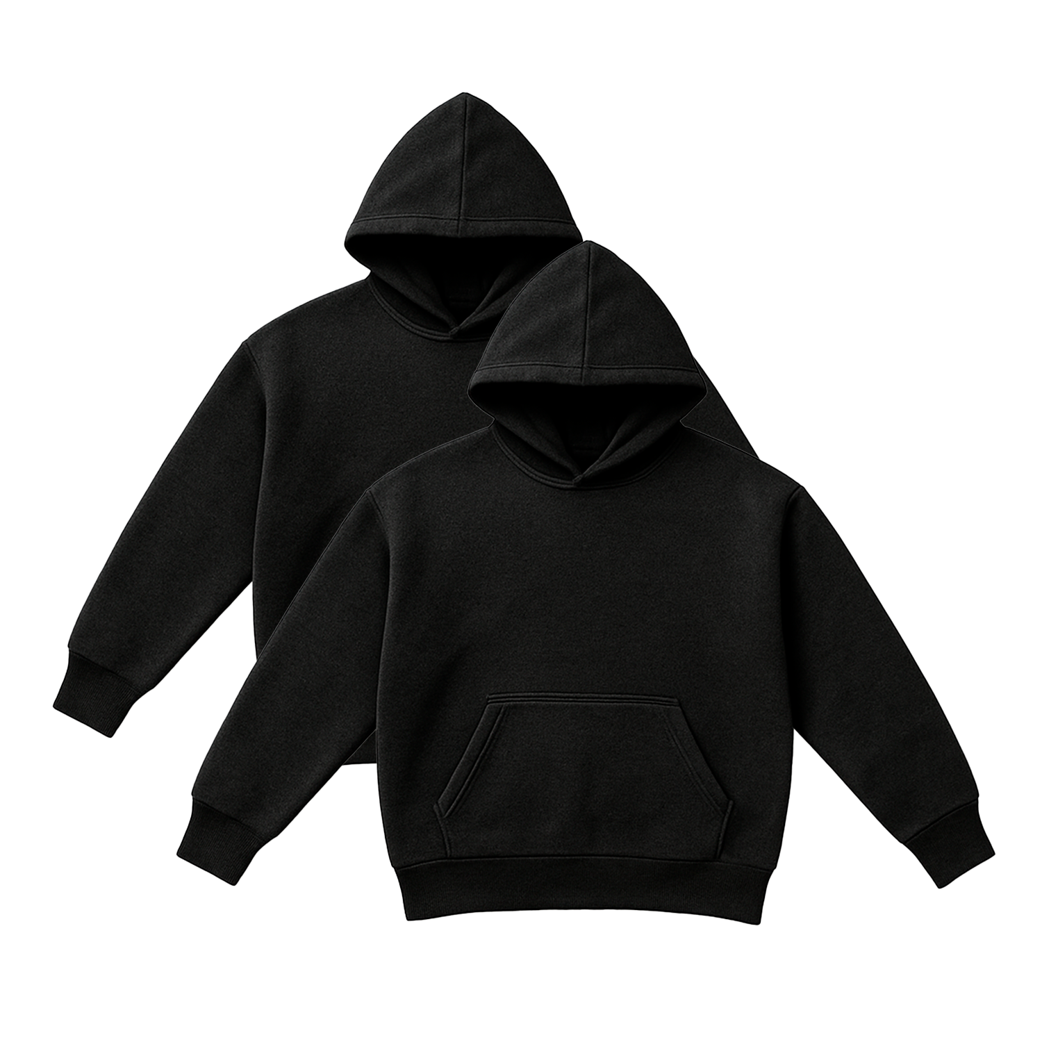 Pack x2 Polera Sudadera Hoodie Color Negro Unisex 100% Algodon