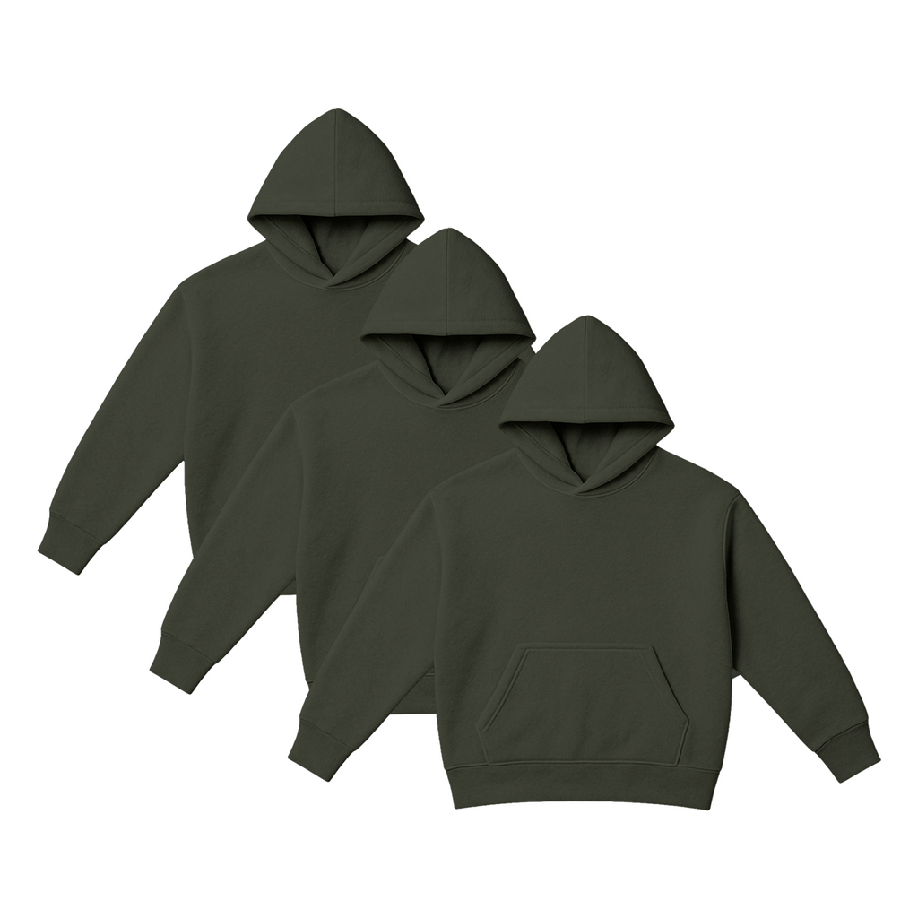 Pack x3 Polera Sudadera Hoodie Color Verde Militar Unisex 100% Algodon