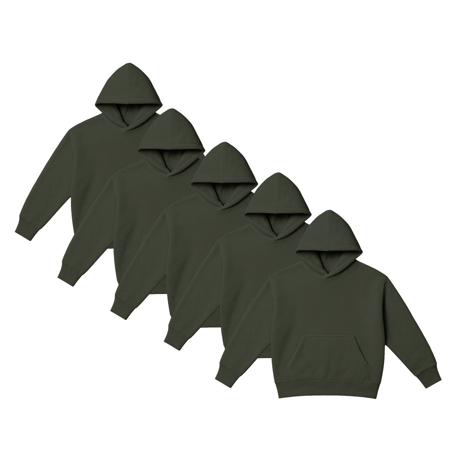 Pack x5 Polera Sudadera Hoodie Color Verde Militar Unisex 100% Algodon