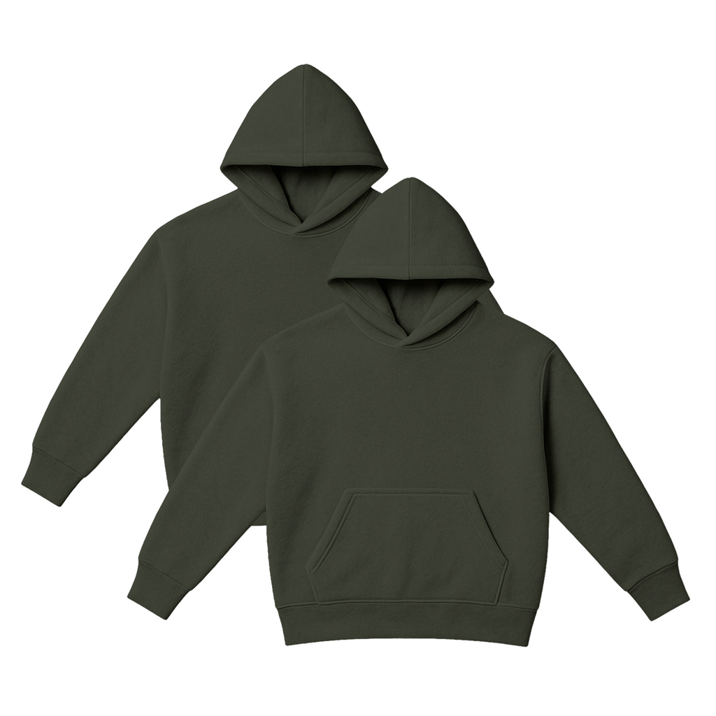 Pack x2 Polera Sudadera Hoodie Color Verde Militar Unisex 100% Algodon