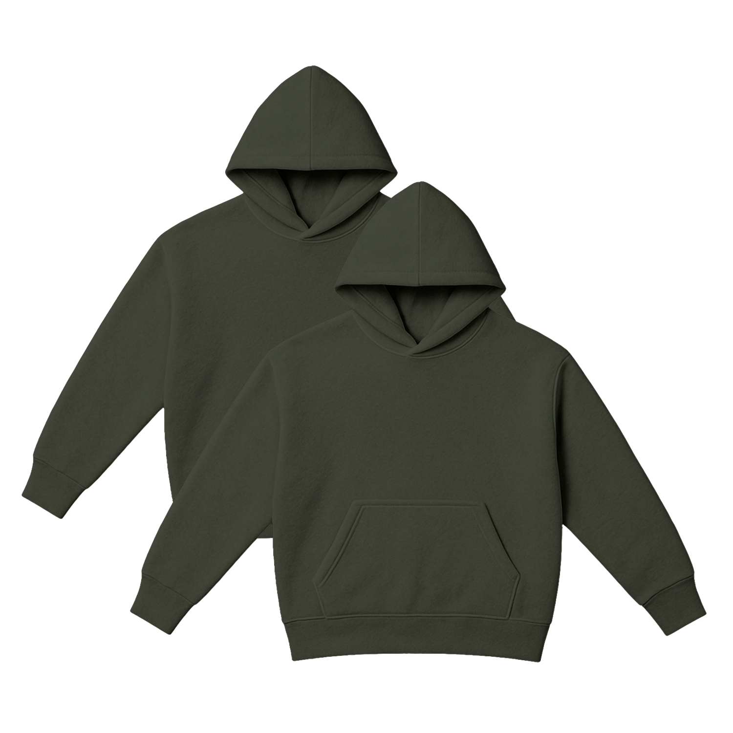 Pack x2 Polera Sudadera Hoodie Color Verde Militar Unisex 100% Algodon