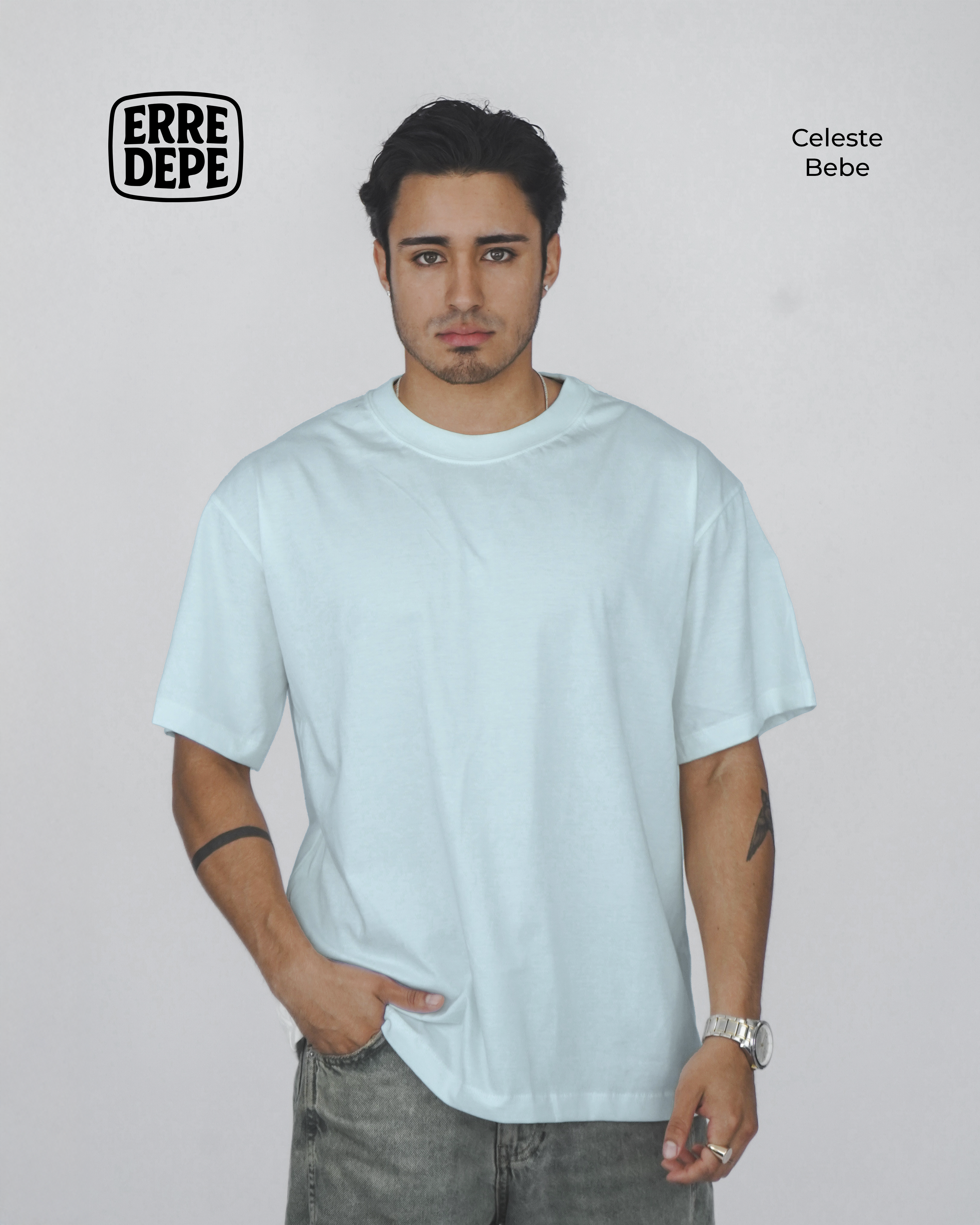 Pack 10 Polos Oversize Color Celeste Bebe 100% Algodon