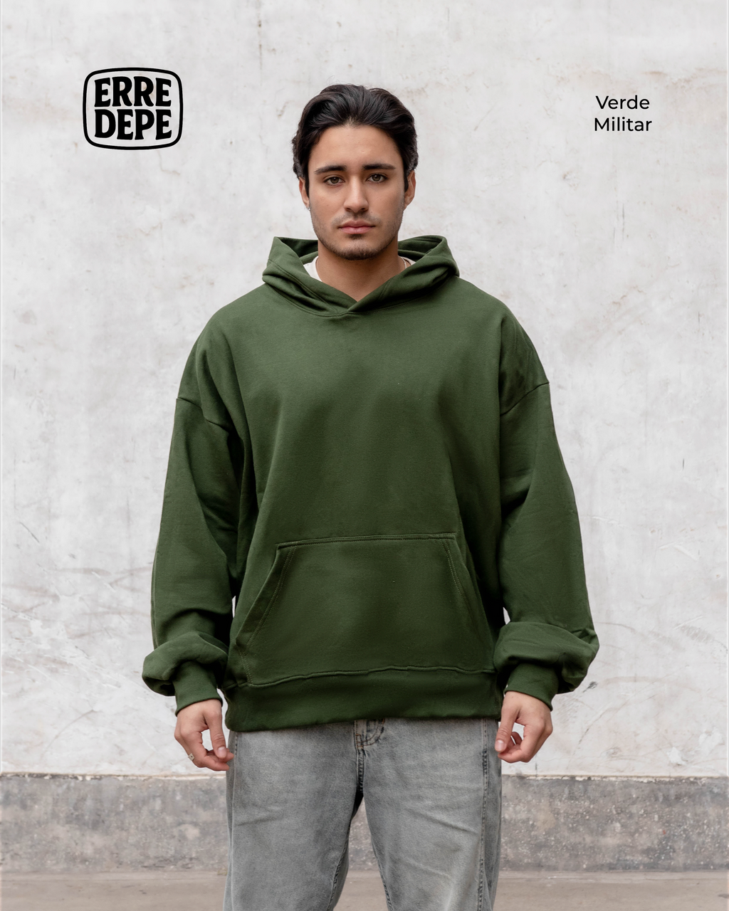 Pack x2 Polera Sudadera Hoodie Color Verde Militar Unisex 100% Algodon