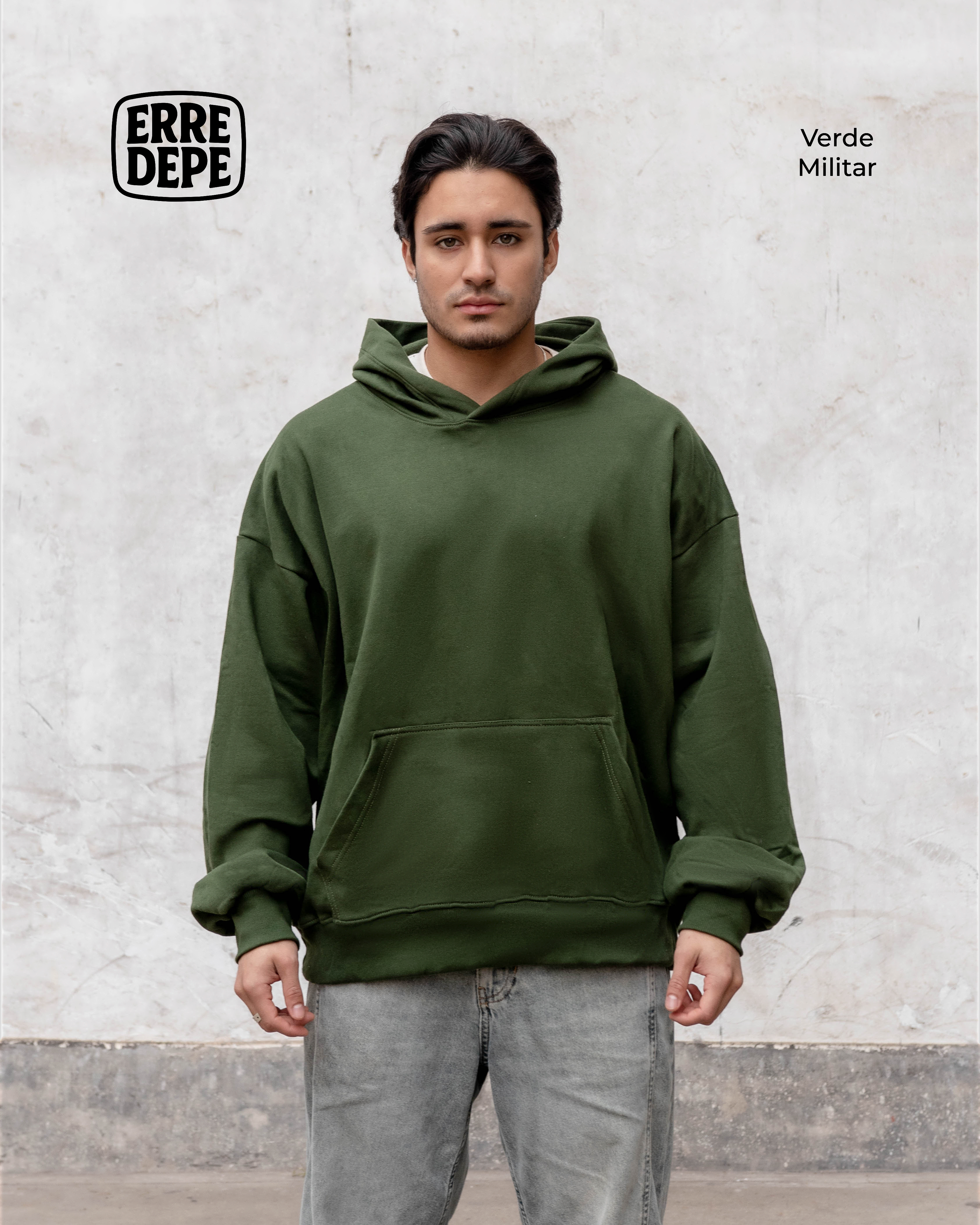 Polera Sudadera Hoodie Color Verde Militar Unisex 100% Algodon